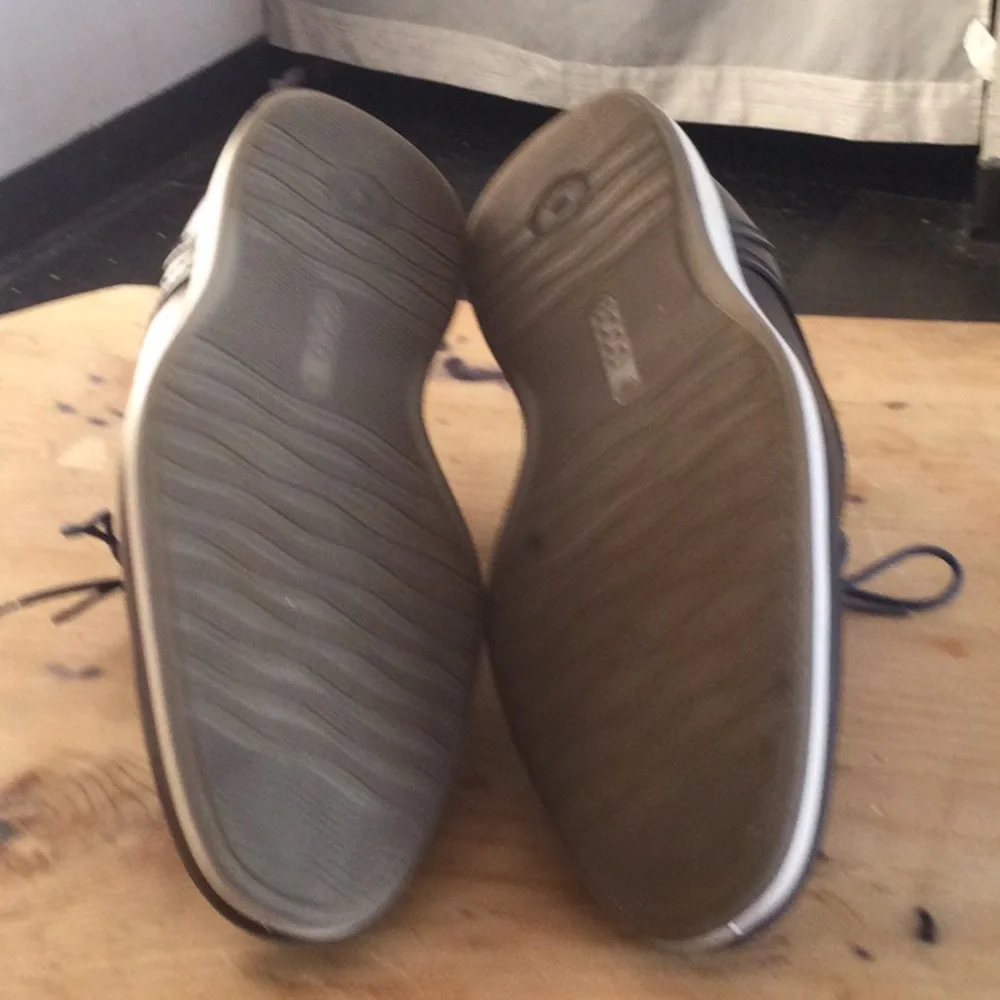 Ecco Black Leather Derby Shoes with White Soles